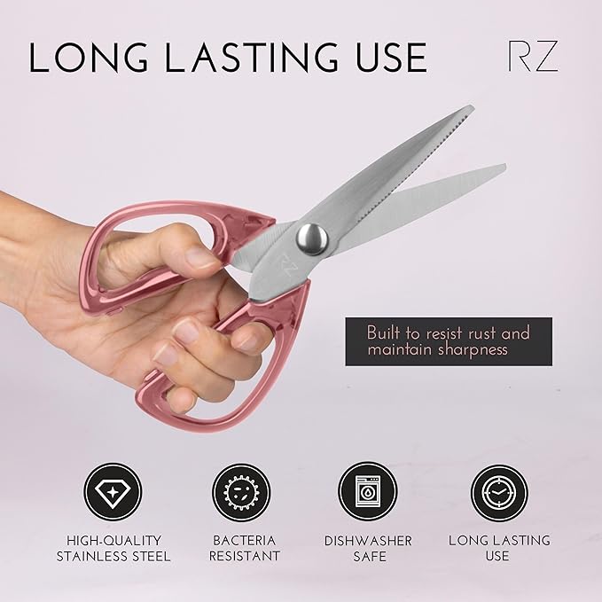 Rachel Zoe All Purpose Scissors, Scissors for Office, School or Art, Stainless Steel Sharp Shears with Large Handles, Dishwasher Safe (Pink/Silver)