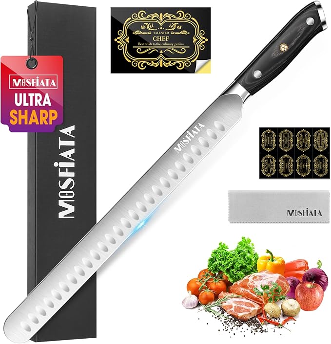 MOSFiATA Slicing Carving Knife,12" Professional Sharp Brisket Knife, High Carbon German Stainless Steel Kitchen Knives for Slicing Roasts, BBQ Meats, Fruits and Vegetables with Gift Box