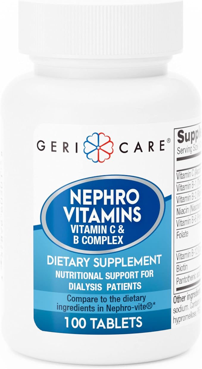 GeriCare Nephro Vitamin C & B Complex Tablets, 100 Count – Daily Kidney Health & Energy Support, Immune System Boost, Antioxidant Protection & Metabolism Support (Pack of 1)