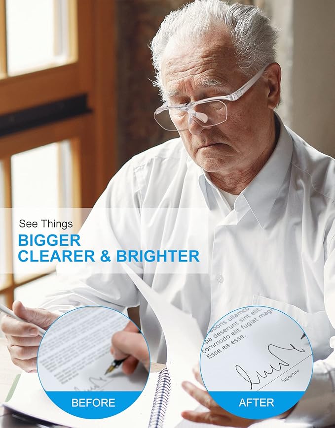 OKH 160% Magnifying Glasses, Flip Up Down Lens, Hands-Free Magnifier Eyeglasses for Close Work, Reading, Sewing, Jewelry Making, Craft, Hobby, Painting