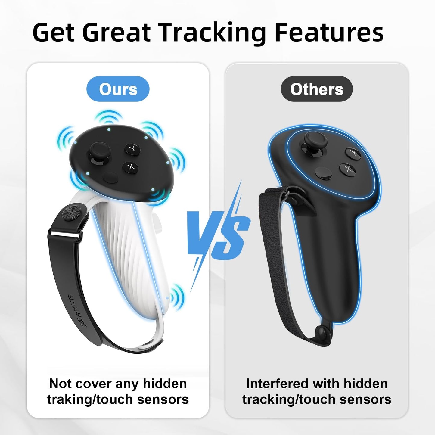 AMVR Controller Grips Compatible with Meta/Oculus Quest 3S/Quest 3, Silicone Accessories Non-Slip Handle Cover, Adjustable Soft Hand Strap Fits Small and Medium Hands (Not Fit Official Charging Dock Battery)