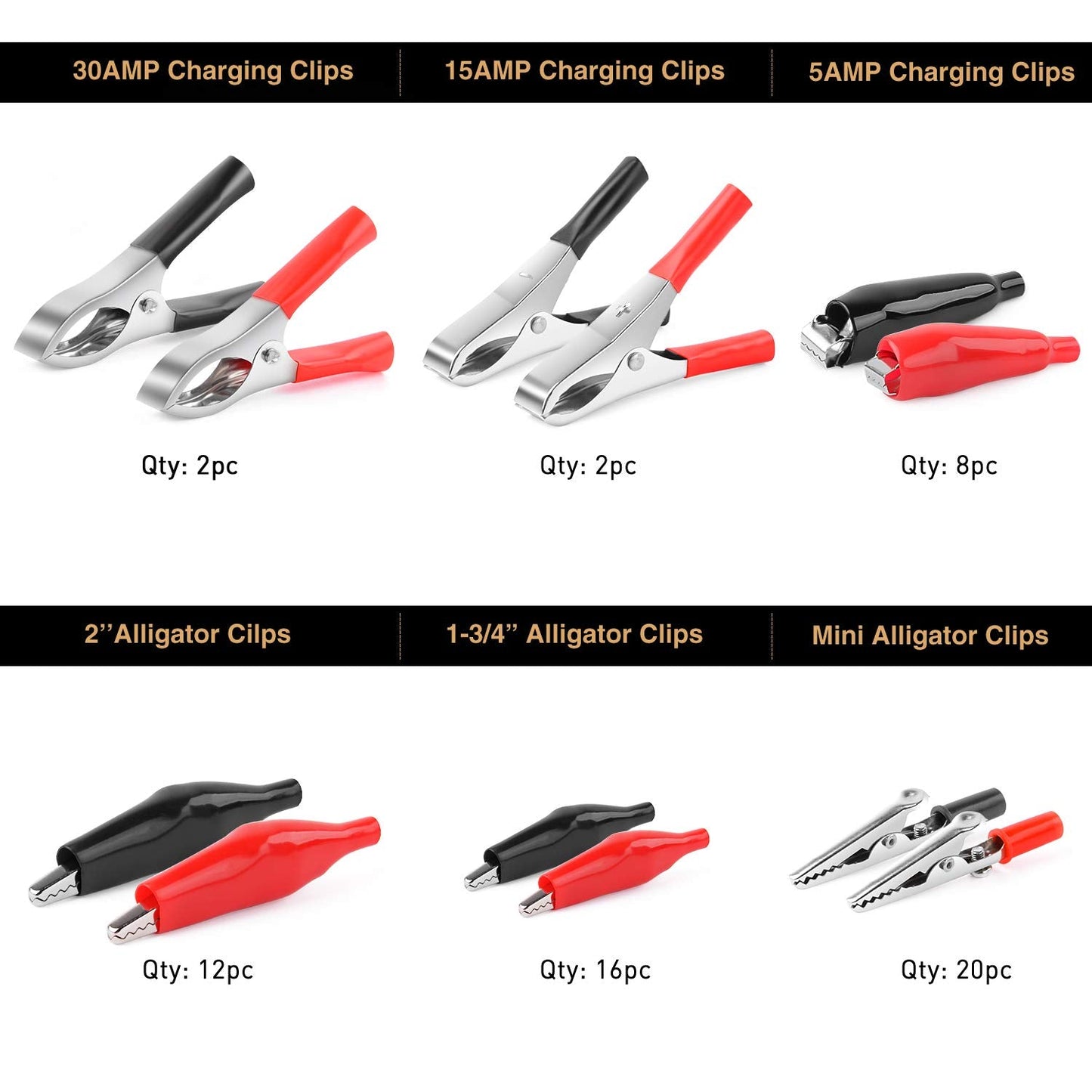Nilight - 50052R 60Pcs Metal Alligator Clip Clamp Assortment Test Lead Electrical Battery Clamp Connector Alligator Connector Electrical Assortment Charging Clip