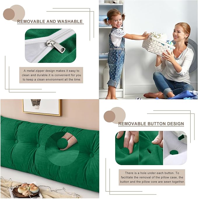 Large Triangular Headboard Pillows Long Backrest Positioning Support Bolster Cushion for Daybed Fluffy Quality Plush Body Wedge Pillow with Removable Cover(Dark green-Full-54x8x20in)