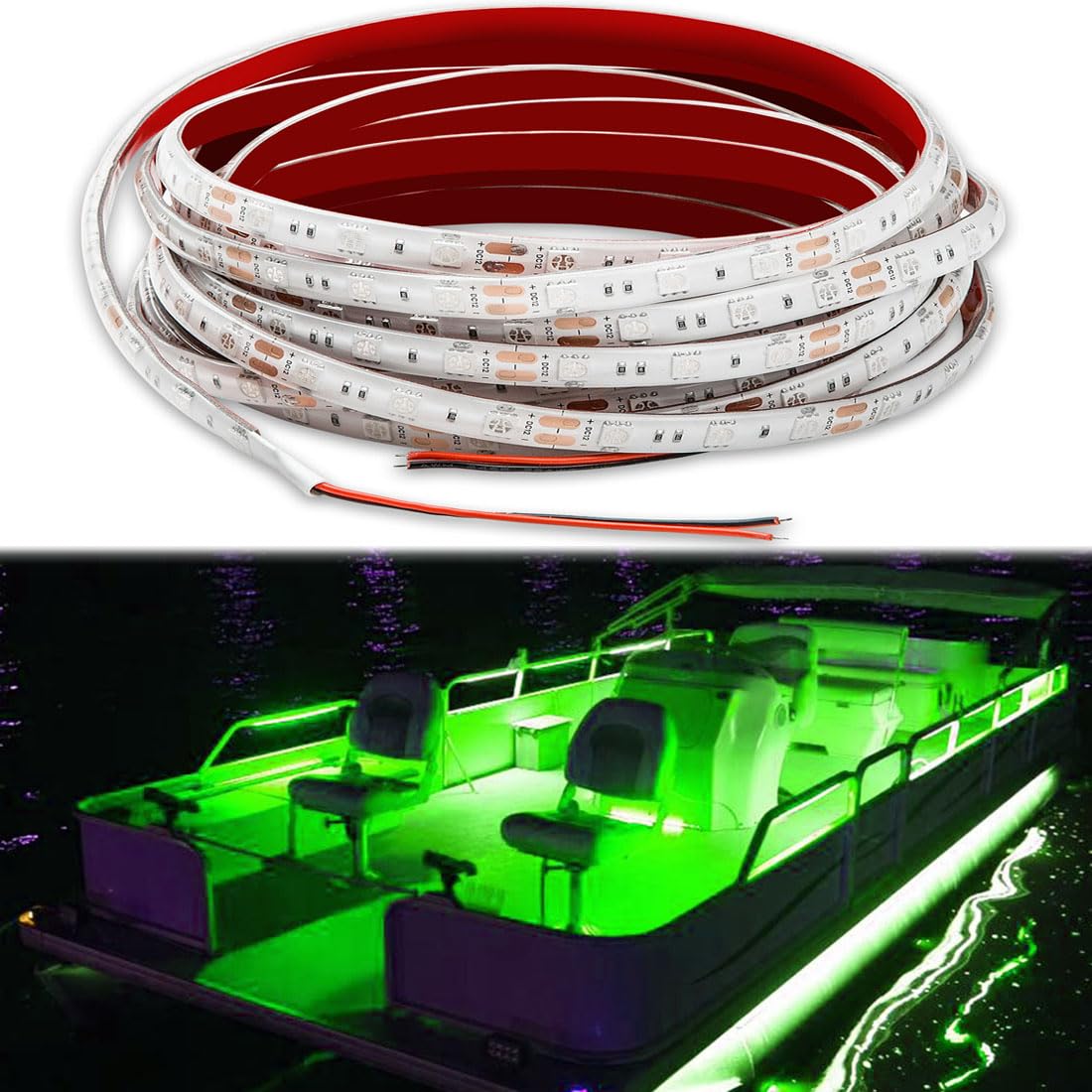 Seaponer Marine LED Light Strip, Green 12V, 5m (16.4ft) for Boat Deck Accent, Courtesy, Interior Lighting
