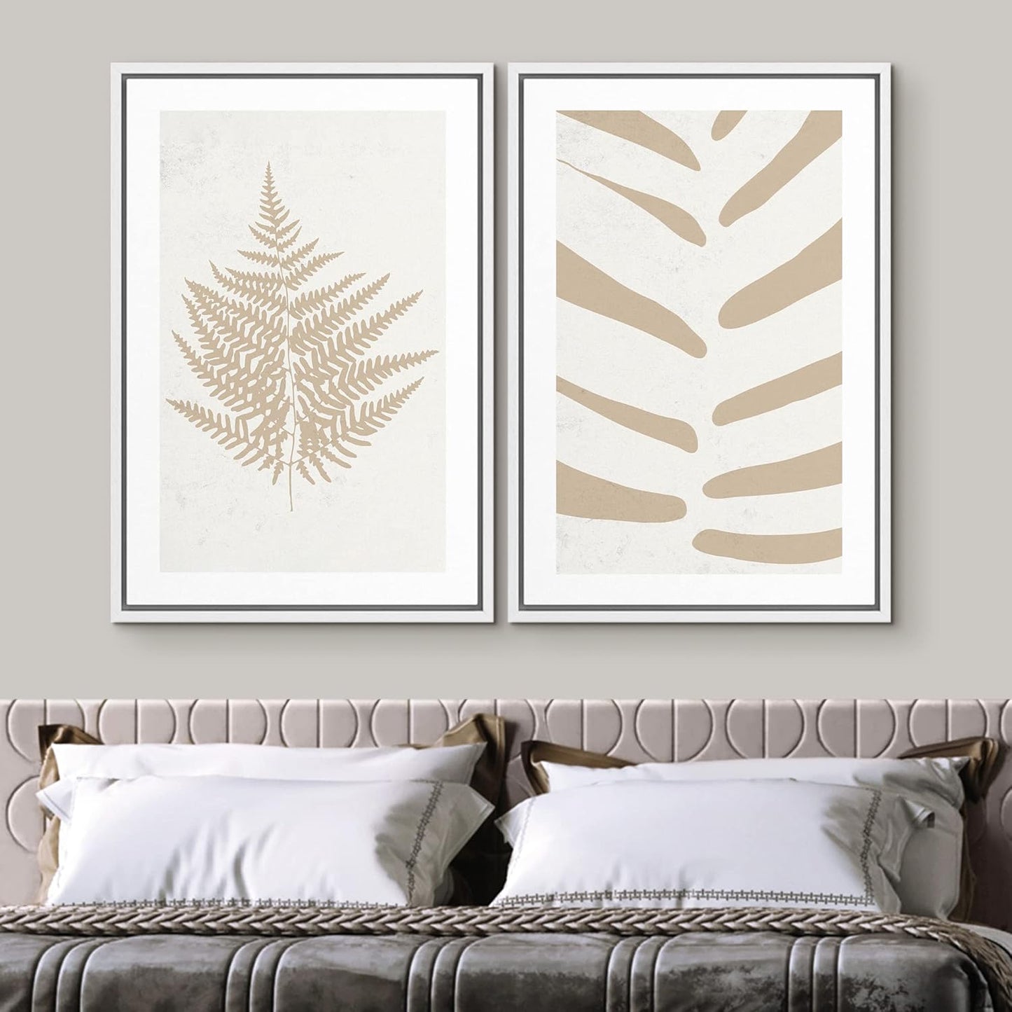 SIGNWIN Framed Canvas Print Wall Art Set Tan White Forest Plant Silhouettes Nature Wilderness Illustrations Modern Art Rustic Closeup Minimal for Living Room, Bedroom, Office - 16"x24"x2 White