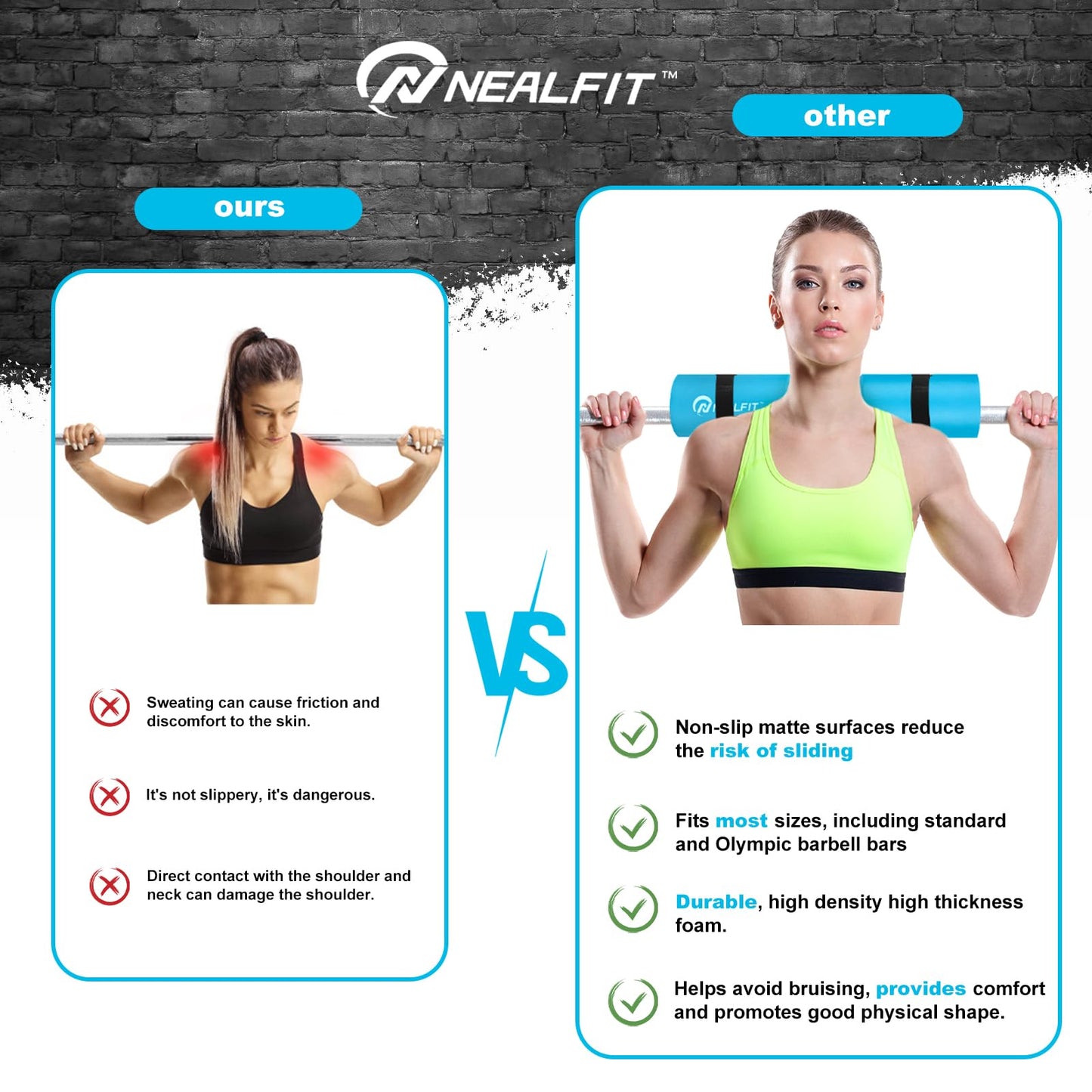NEALFIT Barbell Pad Squat Pad for Squats—Squat Bar Pad—Great for Weightlifting,Lunges and Hip Thrusts—Foam Sponge Pad—Fit Standard and Olympic Bars Perfectly (Cyan)