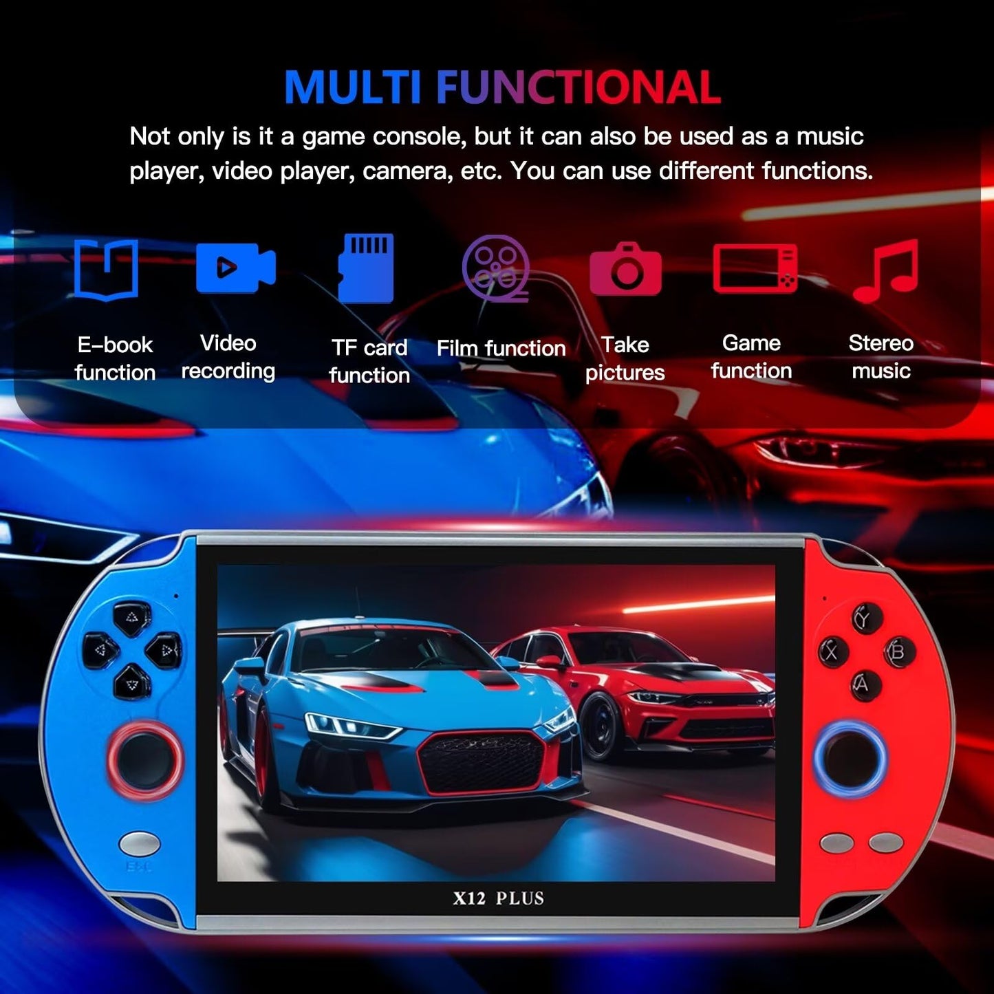 Built-in 10000+ X12 Plus Games Retro Portable Handheld Video Game Console 7 Inch 16GB Color LCD Kids Color Game Player
