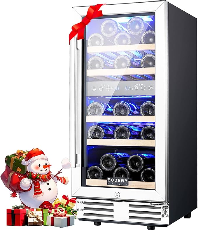 BODEGA 15 Inch Wine Fridge, 30 Bottle Wine Cooler Refrigerator, 41-68°F Wine Refrigerator Glass Door, Soft LED Dual Zone Wine Fridge, Built-in or Freestanding Fridge for Home/Bar/Kitchen (3.2 cu.ft)