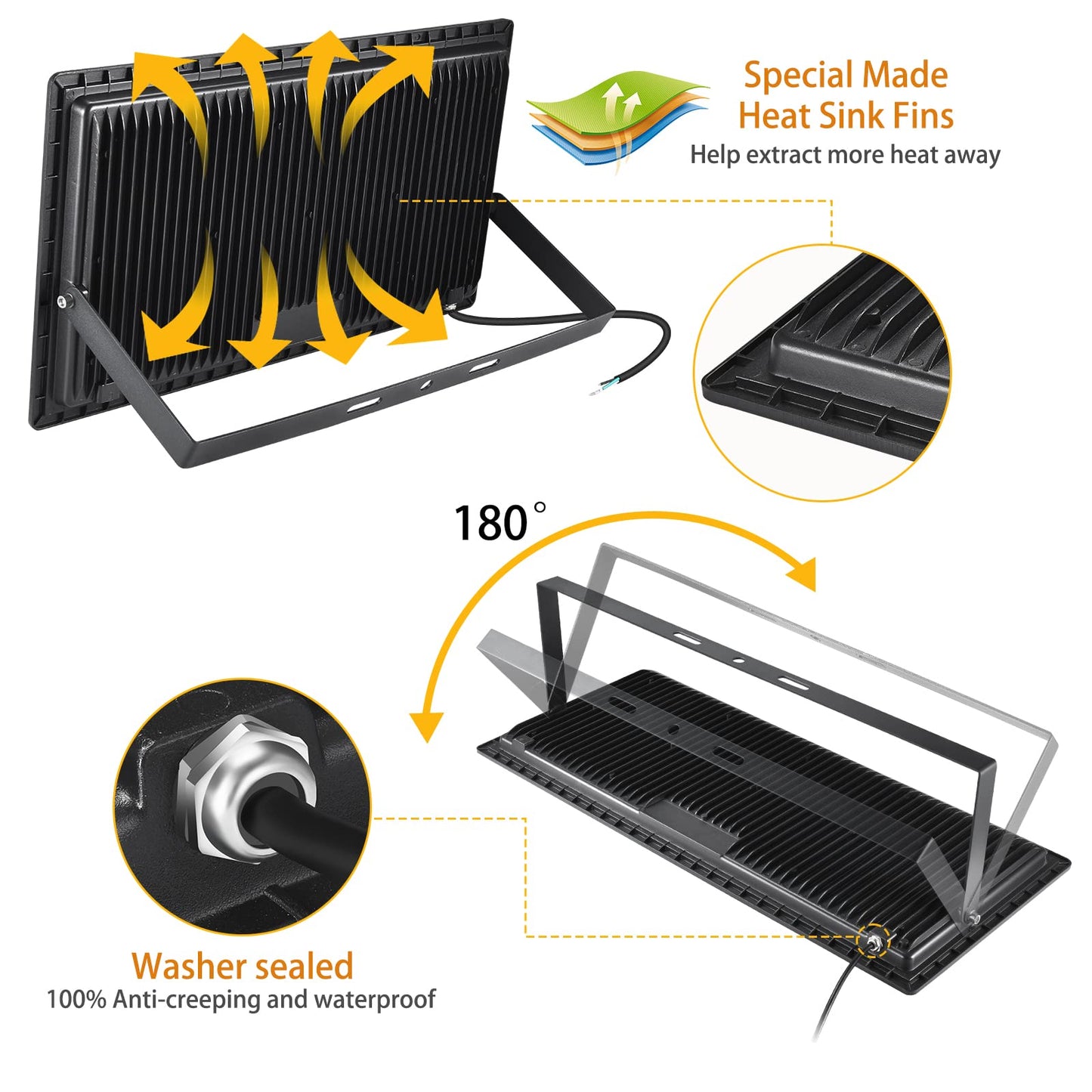 Xycn 500W Led Flood Light (2750W Equivalent) Super Bright 58 500Lm Daylight 5000K Ip66 Waterproof Security Outdoor Led Arena Lights Commercial Lighting Floodlight For Backyard|Court|Stadium|Fields