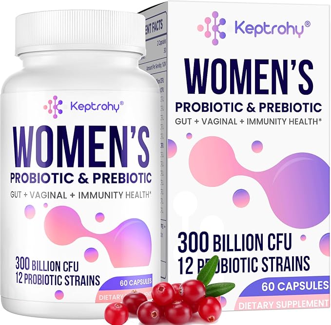 Vaginal Probiotics for Women - 300 Billion CFUs 12 Strains Probiotics with Prebiotic, Organic Cranberry Extract Daily Women's Probiotic for Vaginal, Urinary, Digestive, Gut, Immune Health, 60 Capsules