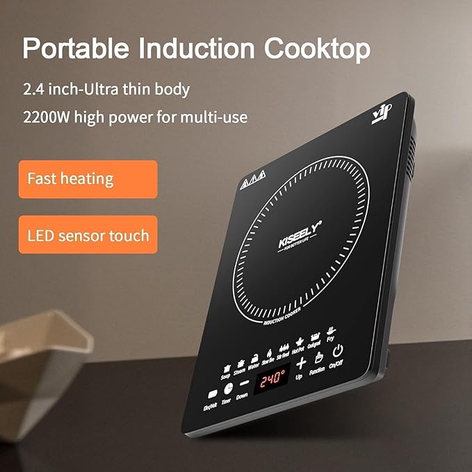 Portable Induction Cooktop, Countertop Burner with Multi-Function, 2200w Electric Stove with Easy Clean Glass, 8 Modes Sensor Touch Cooker (GU3)