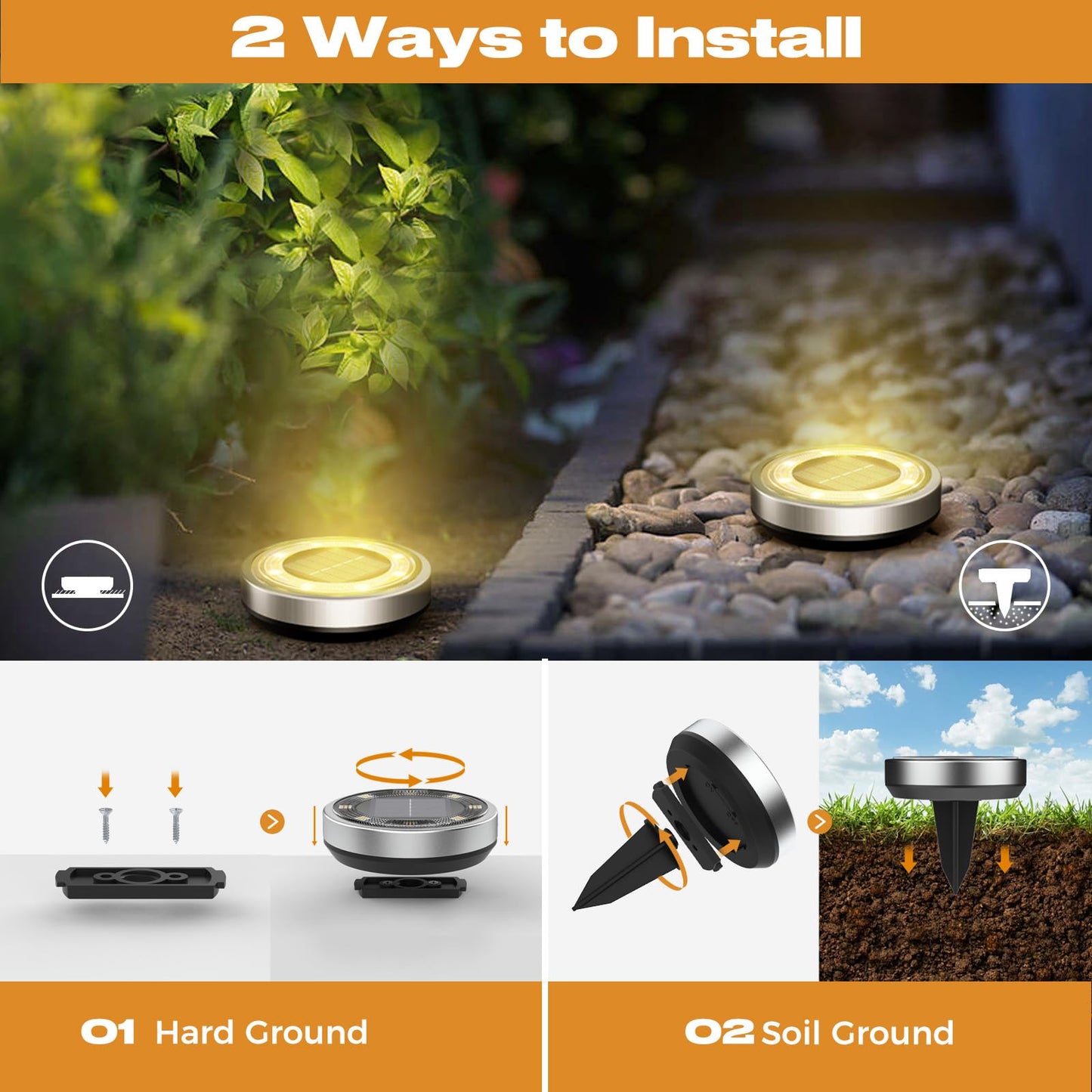 Vighep Solar Ground Lights  18 Pack Flat Solar Light Outdoor Waterproof  Bright Led Solar Disc Lights  3000K Warm White Landscape Lighting For Outside Yard Garden Pathway Driveway Lawn