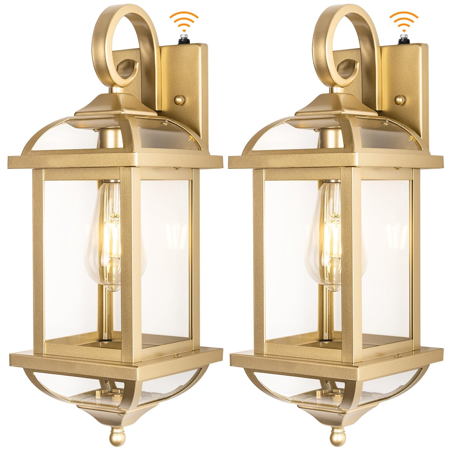 Roravilila Golden Outdoor Sconces 2-Pack, Ip65 Waterproof Aluminum Wall Lanterns With Dusk To Dawn Sensor