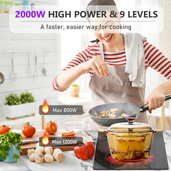 Double Electric Burner Hot Plates for Cooking, 12 Inch Portable Electric Stove, 2000W Inch Countertop & Built-in Radiant Ceramic Glass Cooktop with Silder Contorl