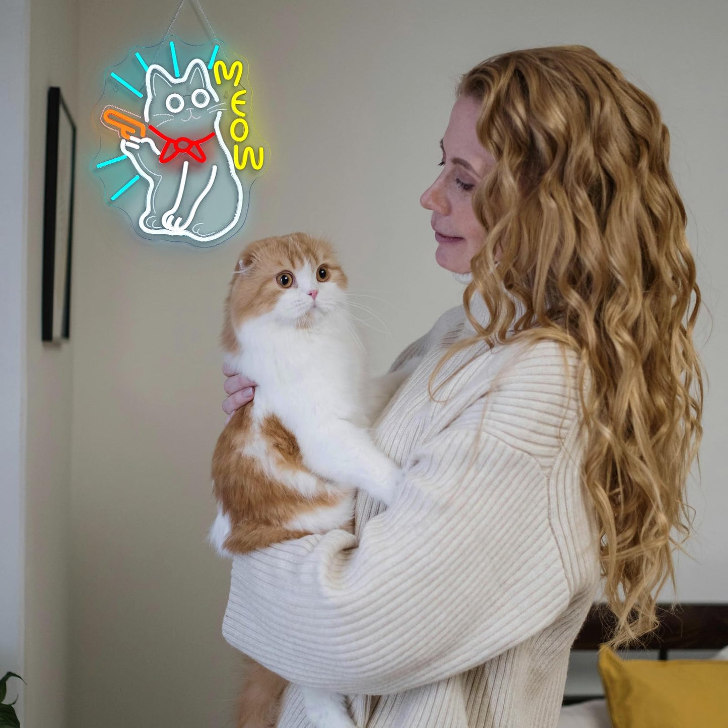 Wanxing LED Neon Sign - Cute Cat Night Light, USB Powered, Dimmable, Yellow, Modern Home Decor for Cat Lovers