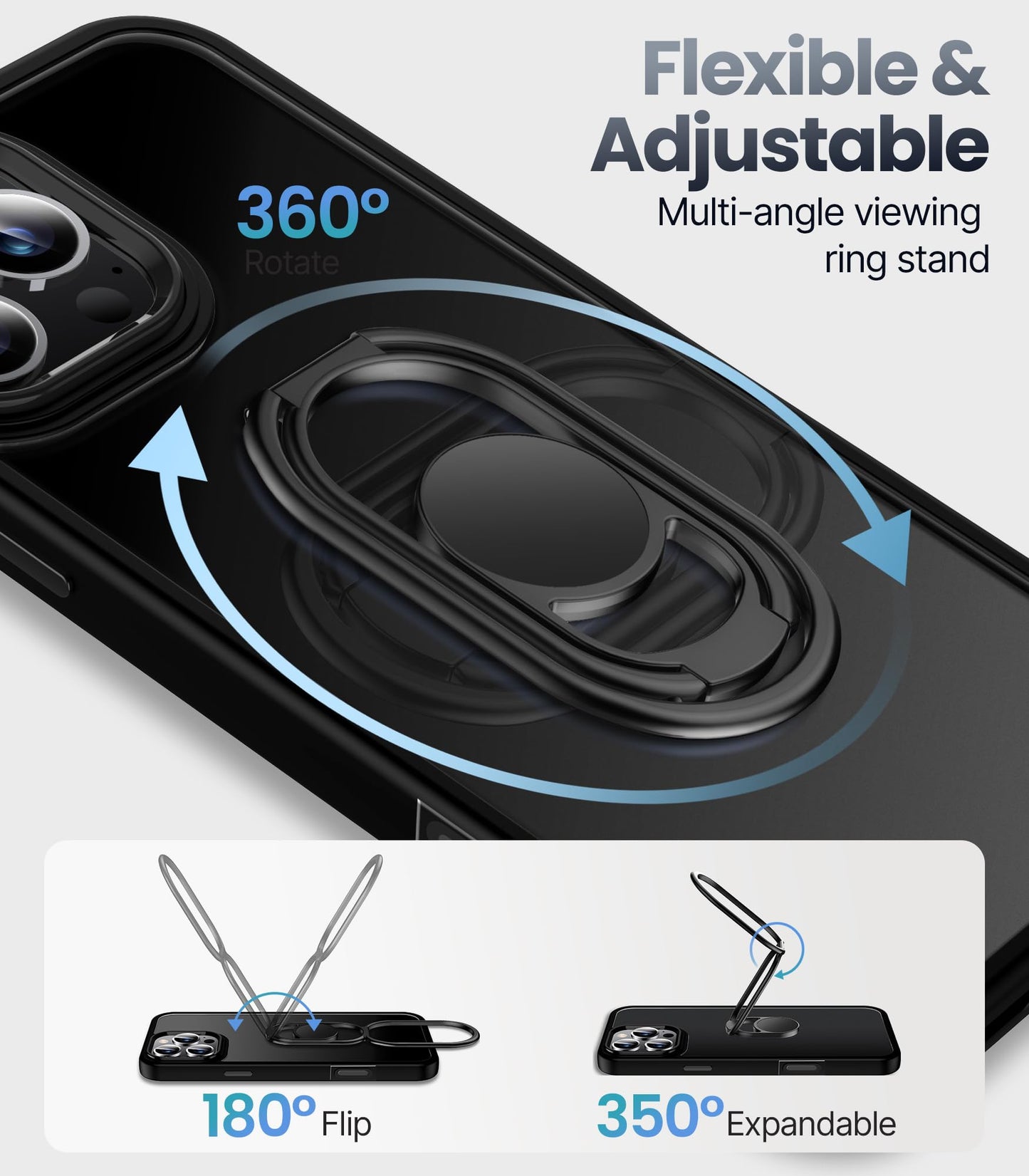 Shields Up For Iphone 16 Pro Case With Stand, Phone Case With Double Ring Holder [Adjustable & Foldable] Protective Translucent