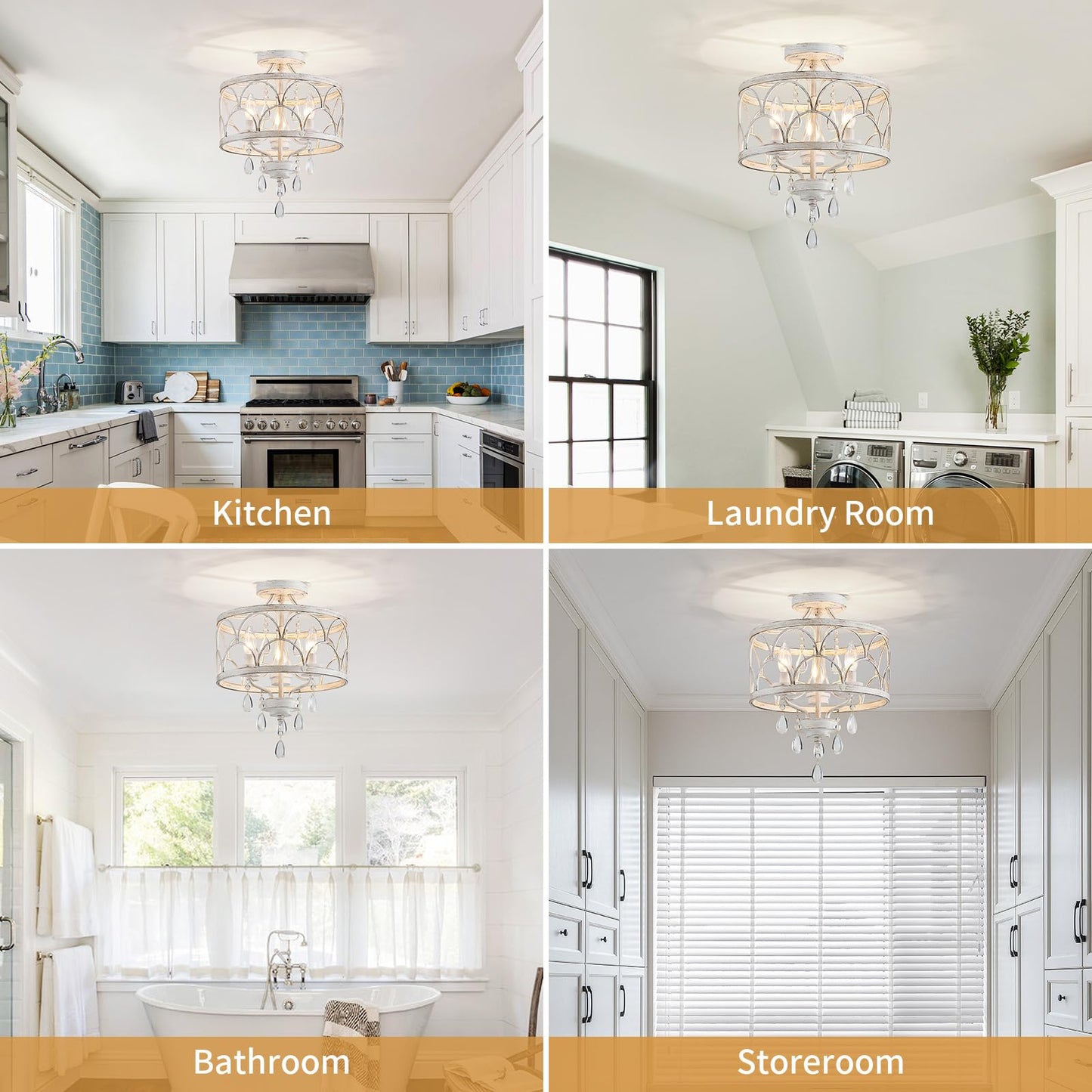 Crystal Ceiling Light Fixture  Modern Small Chandelier Light Fixture  Farmhouse White Semi Flush Mount Ceiling Light  Round Hallway Lighting Fixtures For Bedroom Entryway Dining Room Living Room