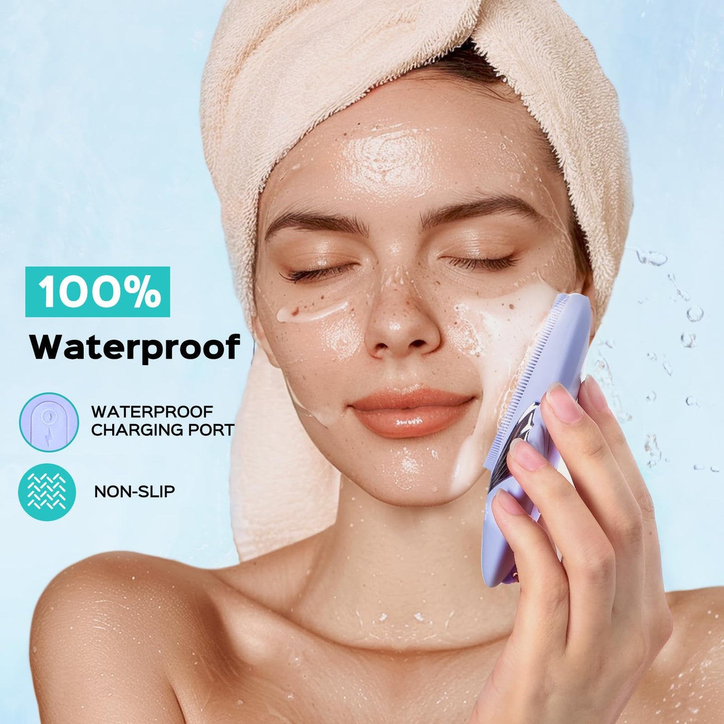 COSLUS Facial Cleansing Brush Face Scrubber : Silicone Waterproof Rechargeable Face Wash Brush, 5 Cleansing Modes, Electric Deep