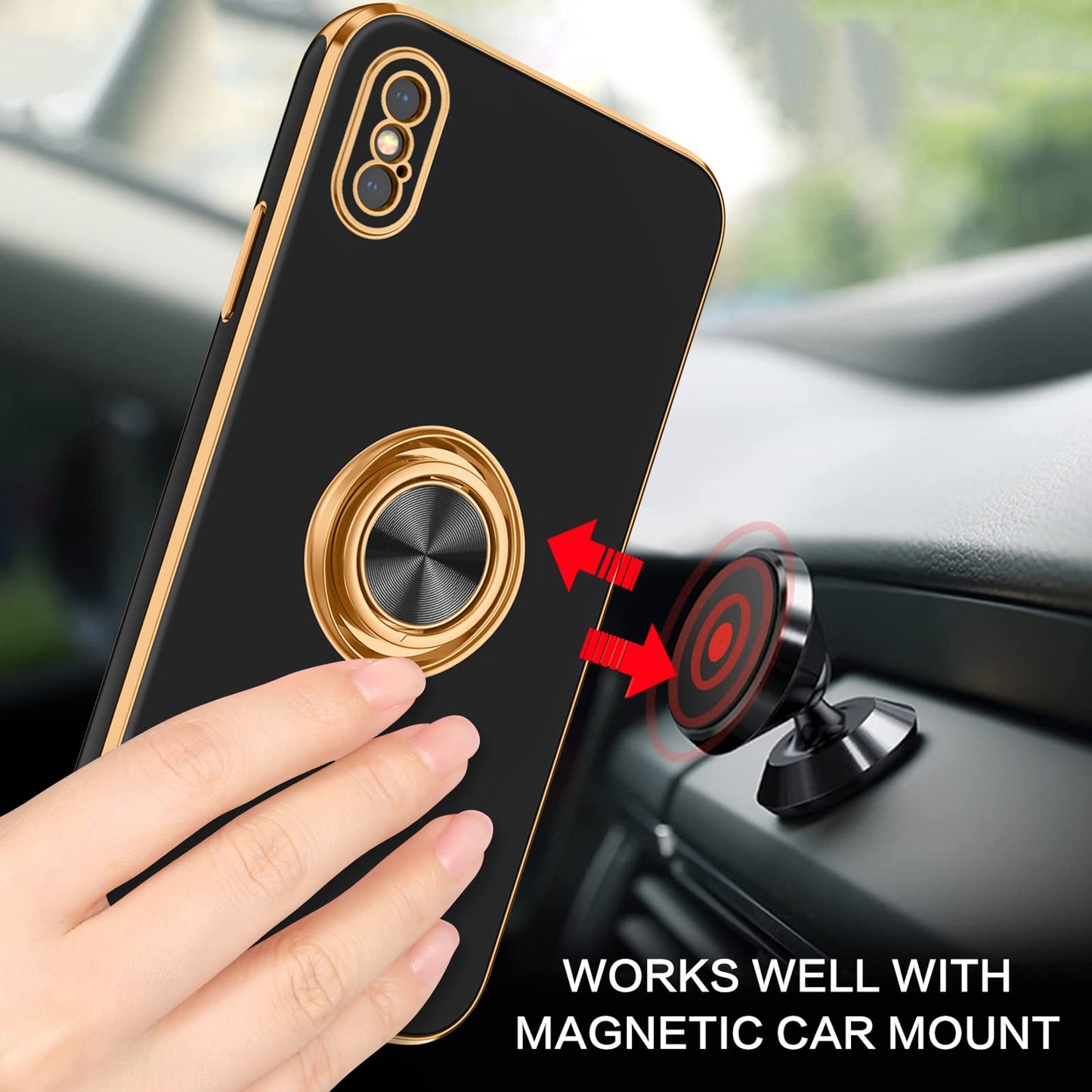 Bentoben For Iphone Xs Case, Phone Case Iphone X, Slim Fit Kickstand Ring Holder Design Shockproof Protection Soft Tpu Bumper Dr