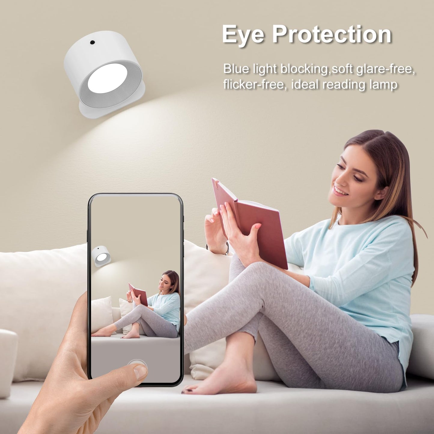 Deyagoo Remote LED Wall Sconce, Rechargeable, 3 Colors & Brightness Levels, 360? Rotating Head, Black, Pack of 2, Model DS126L