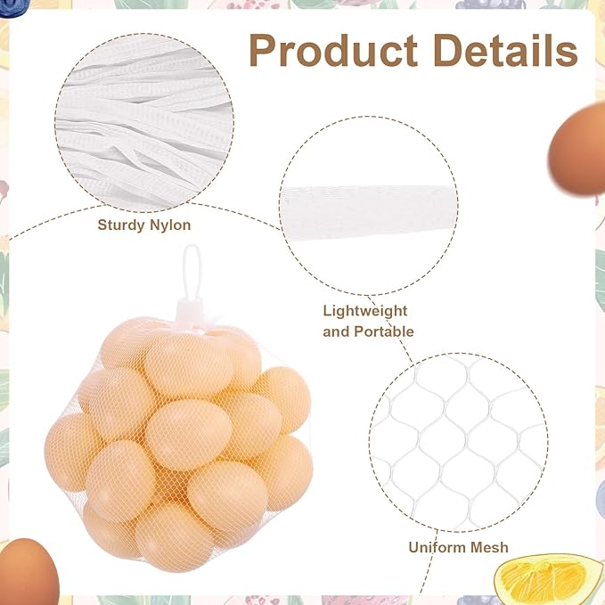 uxcell 100Pcs Reusable Produce Mesh Bags, 35cm Mesh Nylon Netting with Loop-Style Closures, Stretchable Egg Hatching Bags for Fruit Vegetable Storage, White