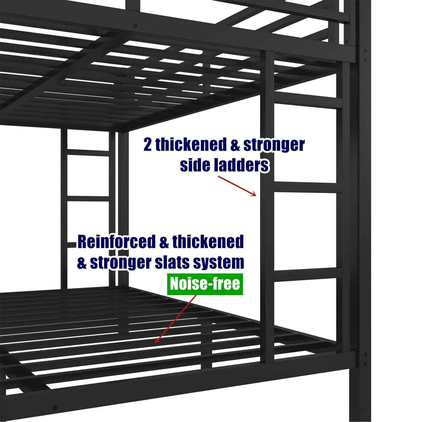 NOAHLEO Stronger & Safer Heavy Duty Metal Queen Over Queen Size Bunk Bed for Adults Teens, More Stable Thickened Steel Bunkbed (Queen Over Queen with Twin Trundle)