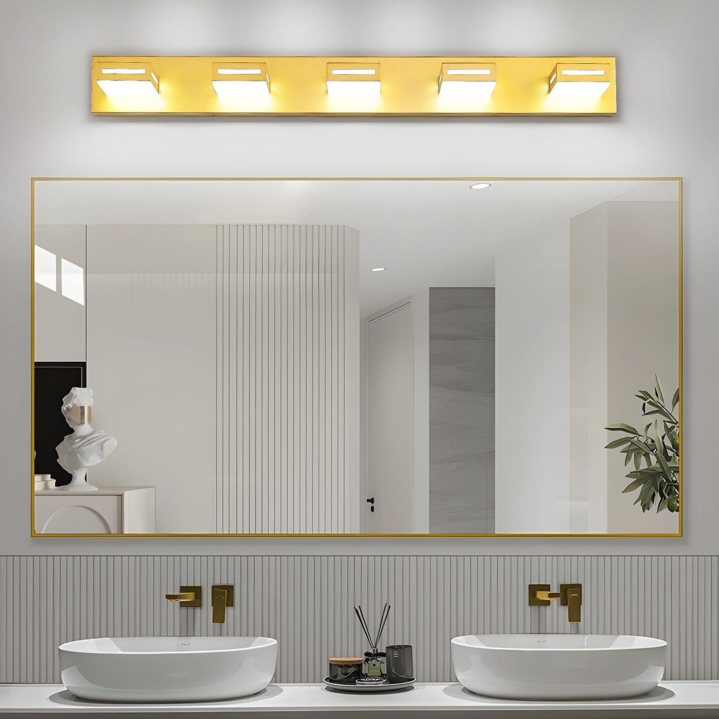 Donrao 40-Inch 5-Light Led Modern Gold Bathroom Vanity Light Fixtures Over Mirror  Bathroom Lighting Fixtures With Cool White 6000K  Vanity Wall Lights For Bath Restroom Powder Room