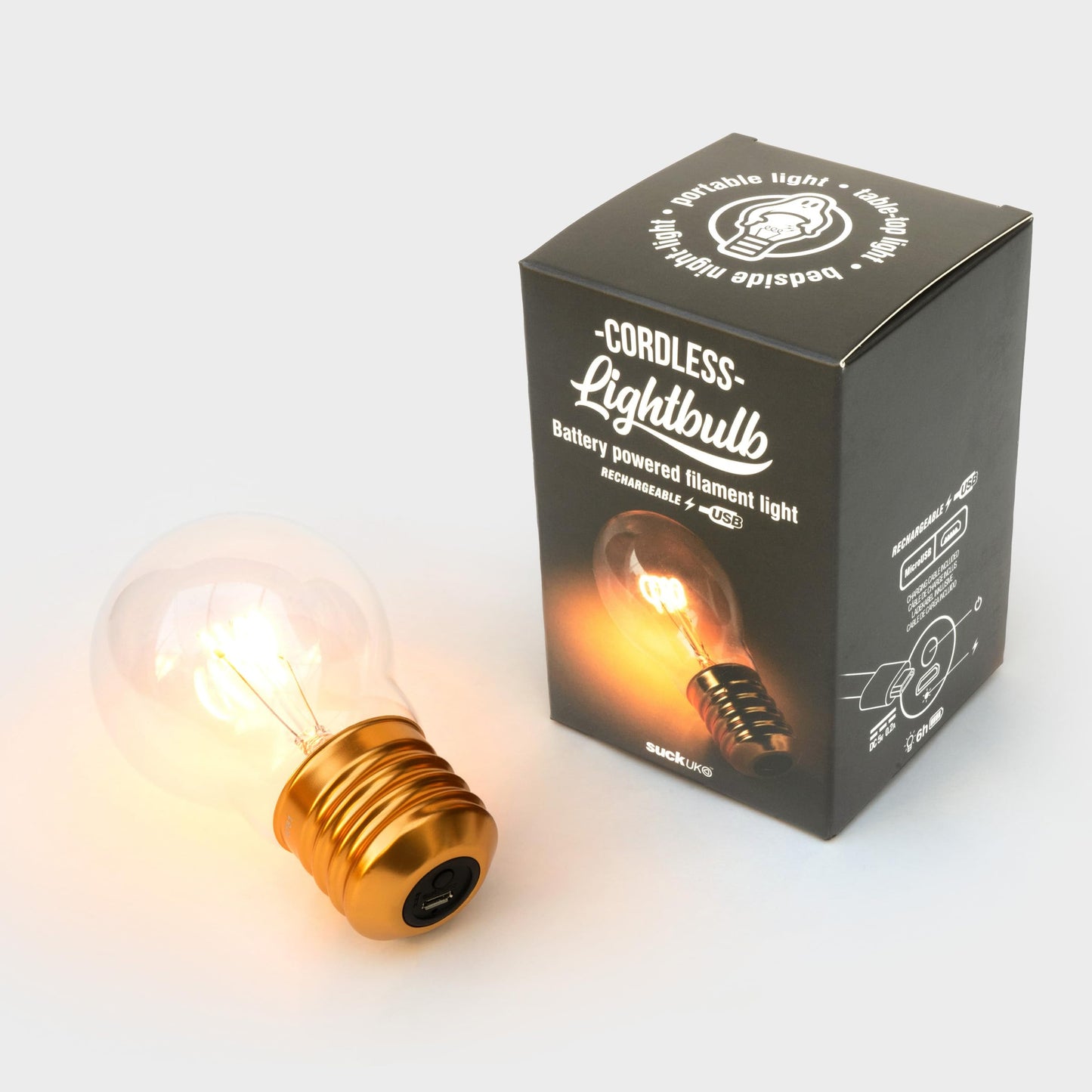Suck UK Light Bulb USB Rechargeable Table Lamp - Clear Glass, Battery Operated, Mood Lighting, Model SK LIGHTBULB1
