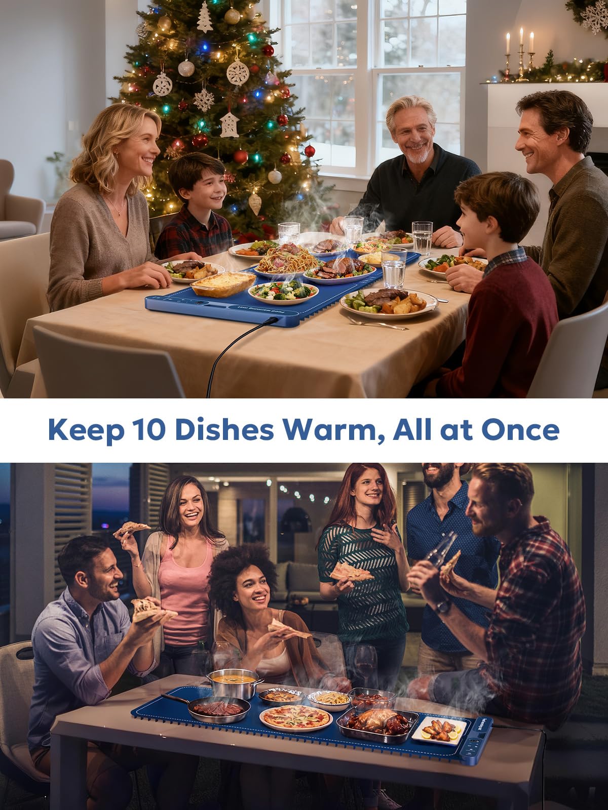 FZF Warming Mat for Food Extra Large, 40"x15" Food Warmers for Parties Buffet, with 7 Temp Level and 9 Timer Setting, Rollable Silicone Electric Warming Tray for Home, Gatherings (Blue)