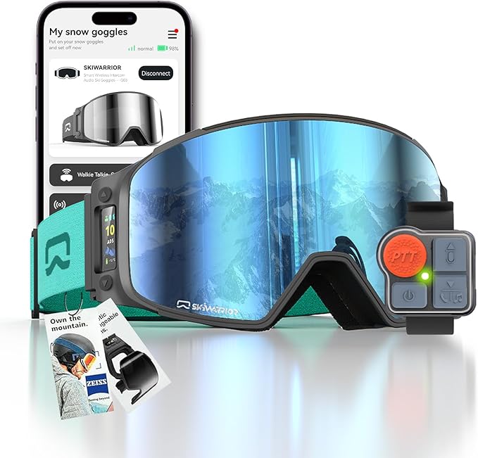 SKIWARRIOR Multifunctional Smart Bluetooth Ski Goggles with Walkie-Talkie, Anti-Fog Zeiss Lens, Music & Call Function
