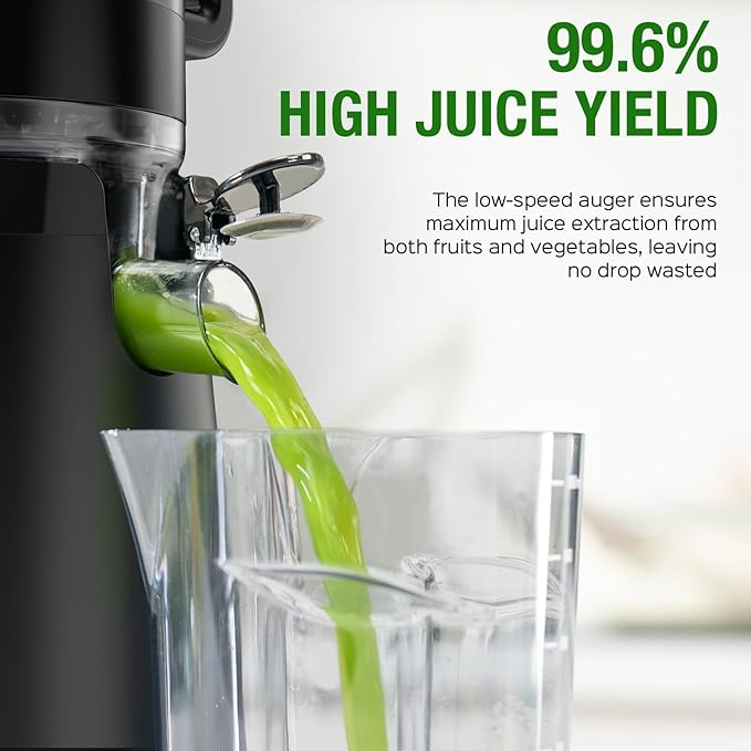 Juicer Machines, TUUMIIST Cold Press Juicer with 5.3" Extra Large Feed Chute Fit Whole Fruits & Vegetables Easy to Clean, High Juice Yield, BPA Free (Black)