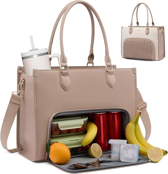 LOVEVOOK Lunch Tote Bag for Women, 3 in 1 Work Bag with Insulated Lunch Compartment, 15.6 Inch Laptop Tote Bag for Teacher, Nurse, Business, Office