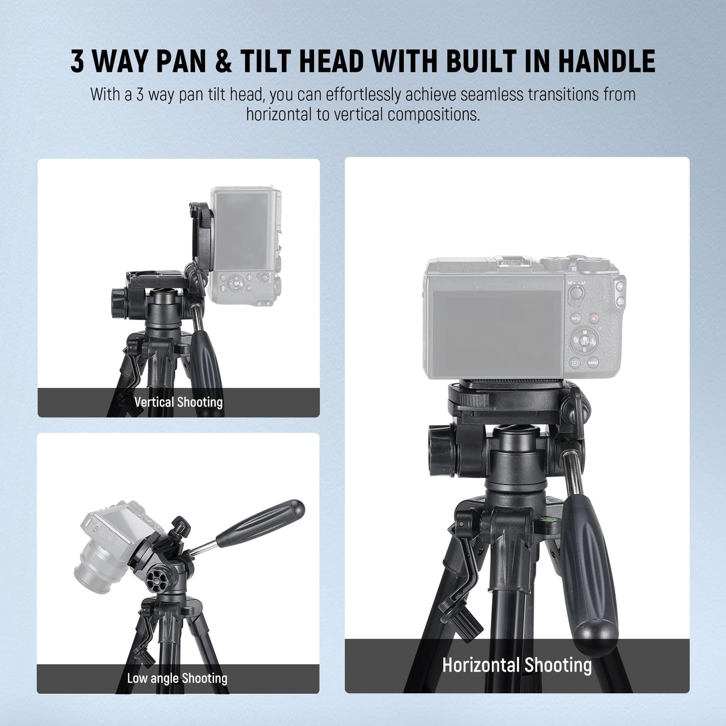 Neewer Basic Mini Desk Tripod For Camera With 3 Way Pan Tilt Head & Handle, Small Portable Metal Tabletop Selfie Stick Stand Wit