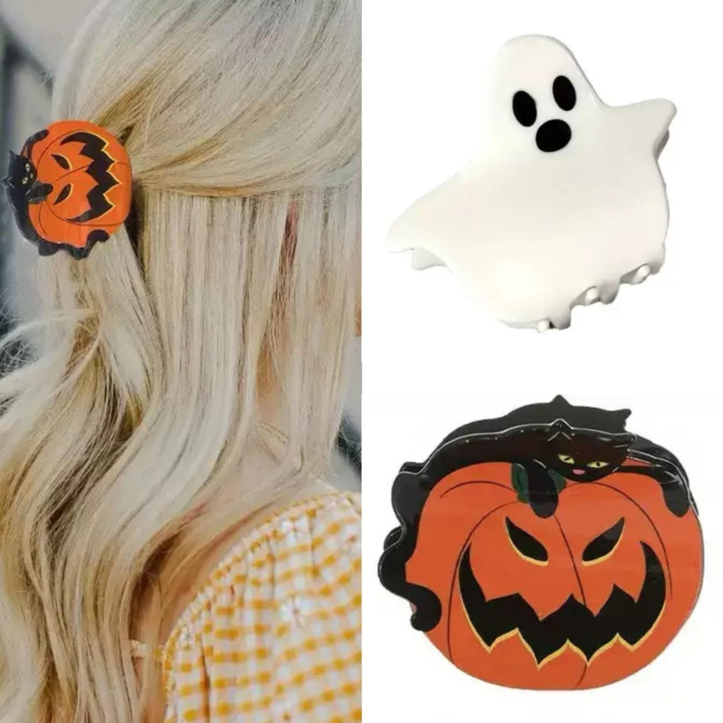 2 Pack Halloween Claw Clips, Pumpkin and Ghost Hair Claw Clips for Costume Cosplay Hair Barrettes Clamps, Cute Hair Accessories