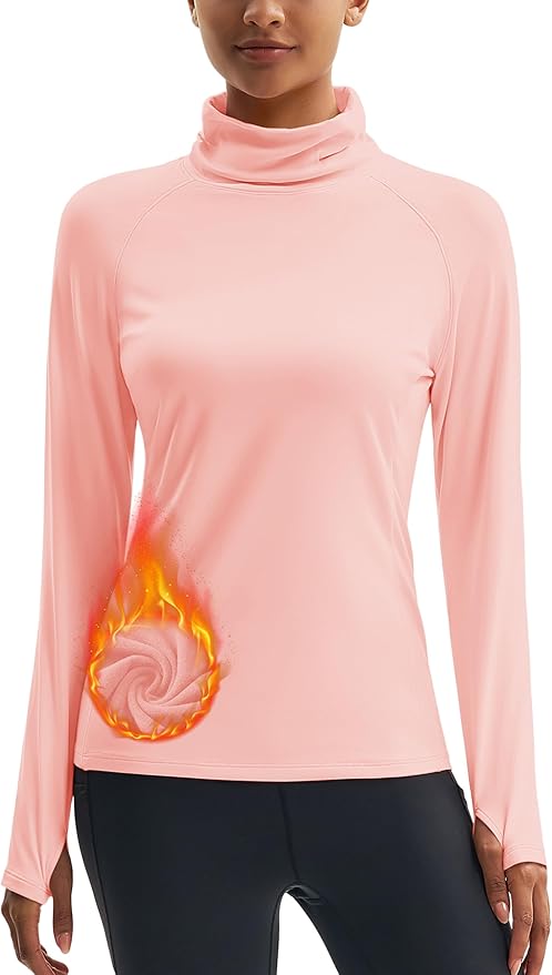 MAGCOMSEN Women's Thermal Shirts Mock Turtleneck Long Sleeve Undershirt Fleece Base Layer Top with Thumb Holes