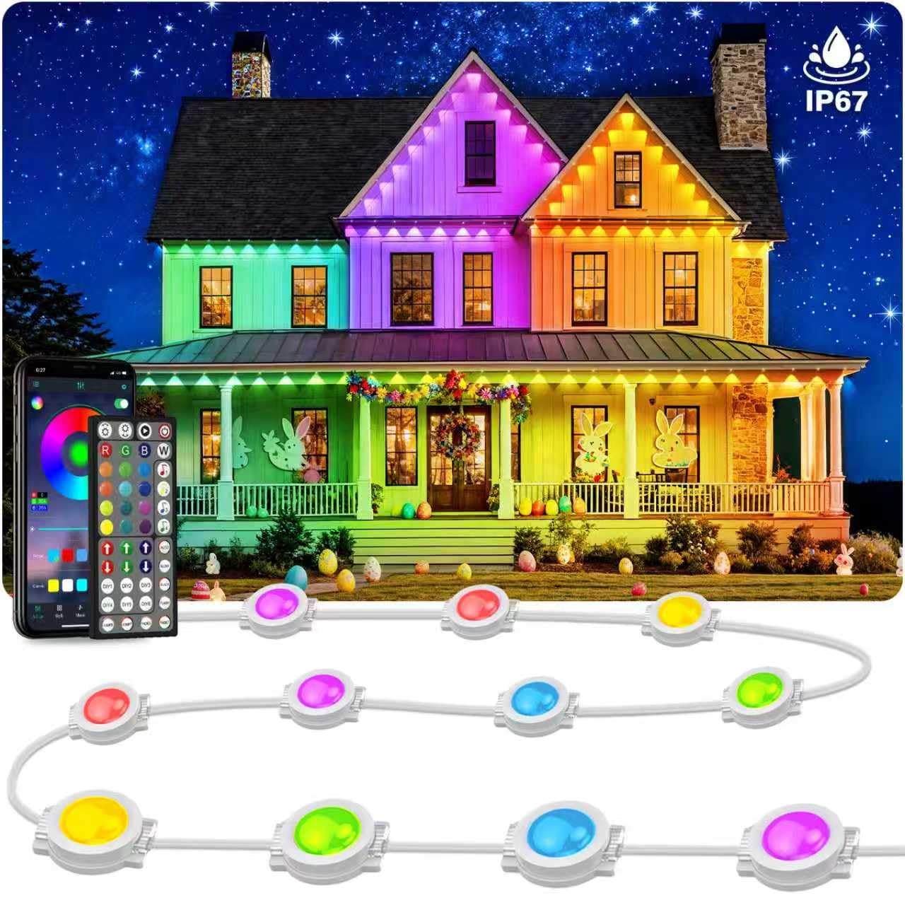 Inzidol 300Ft Permanent Outdoor Lights For House Roof  Christmas  Holiday  Party  Daily Lighting  Ip67 Waterproof Rgb Eaves Lights With Multi Scene Modes For Halloween