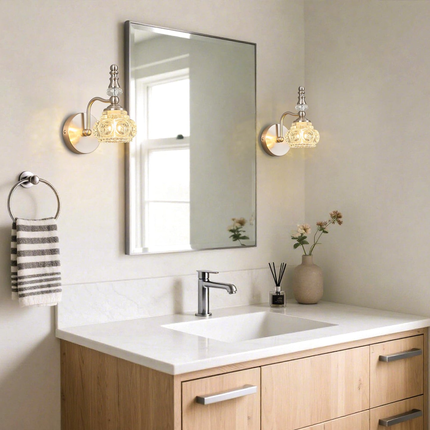 Lbsqj Modern Wall Sconce Set Of Two Indoor Wall Lamp Nickel Vintage Wall Sconces Glass Wall Light Bathroom Vanity Light Fixture Wall Mounted Room Sconce Wall Lighting