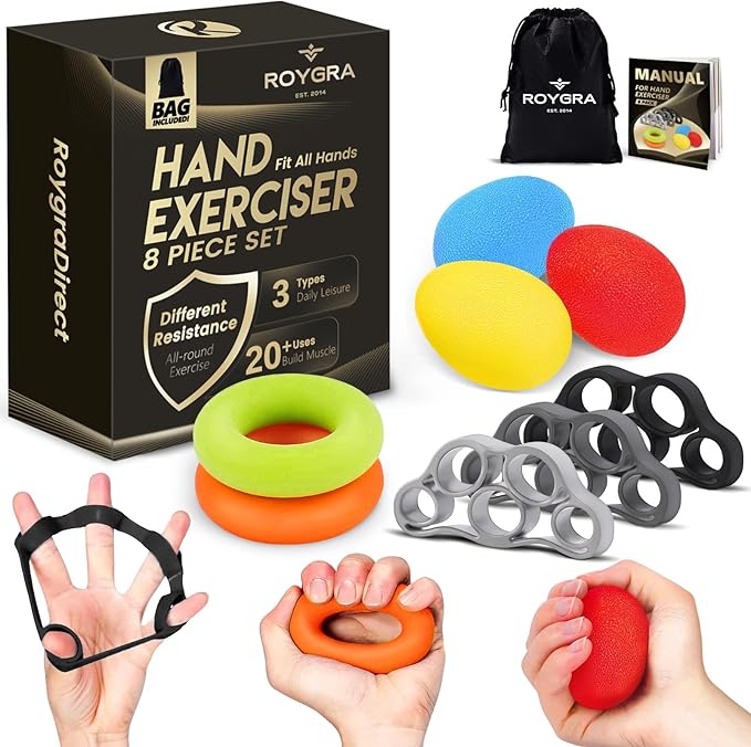 roygra Grip Strength Trainer (8 Pack), Forearm Strengthener, Stress Balls for Adults, Hand Strengthening Devices, Wrist Fi...