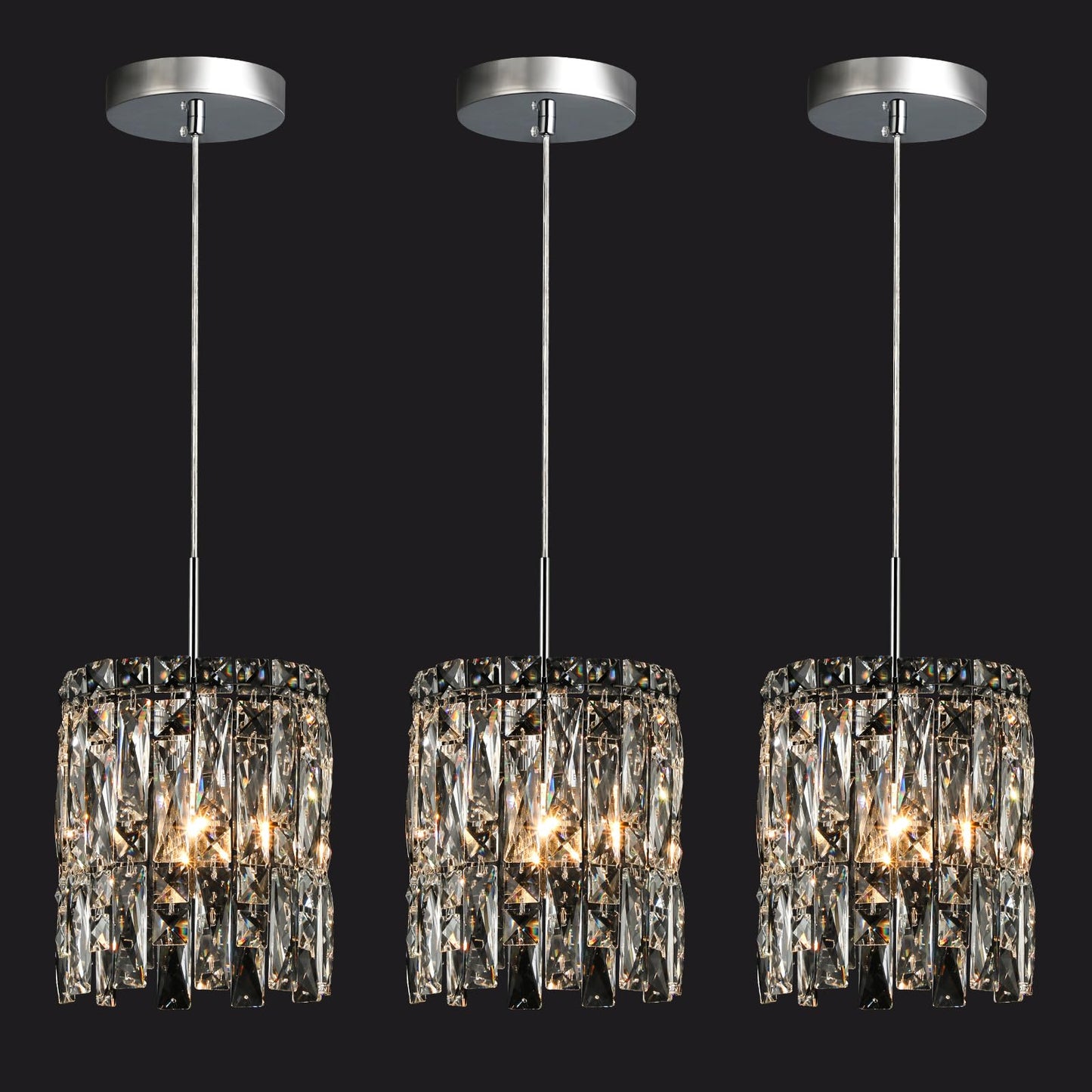 Nisidun Modern K9 Crystal Pendant Lights Kitchen Island Set Of 3 Chrome Chandeliers For Dining Room Light Fixtures Over Table Hanging Lighting For Kitchen Island Entryway Bathroom Bedhead Bedroom