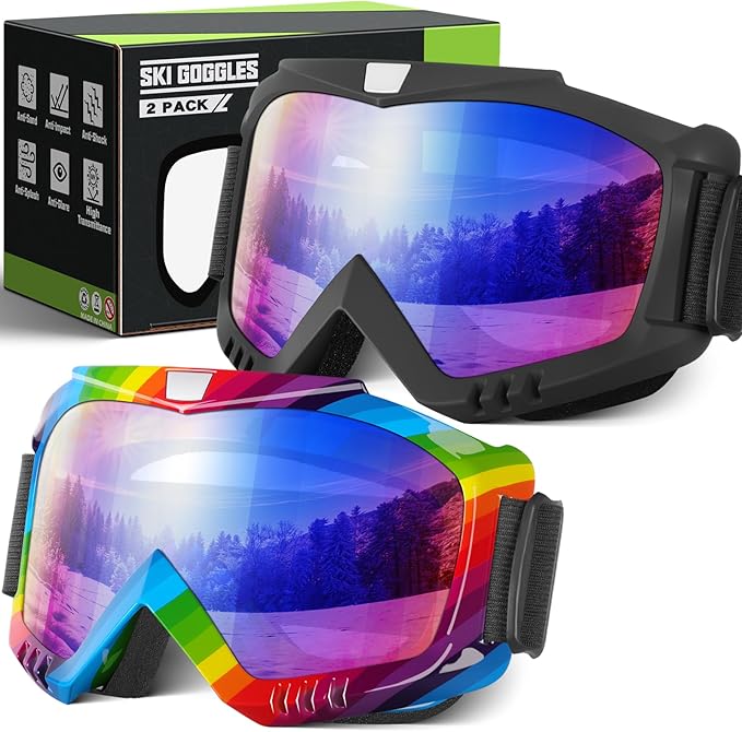 YENPK Ski Goggles Men Women, Snowboard Goggles UV Protection Anti Fog OTG Snow Goggles for Snowmobile Skiing Skating