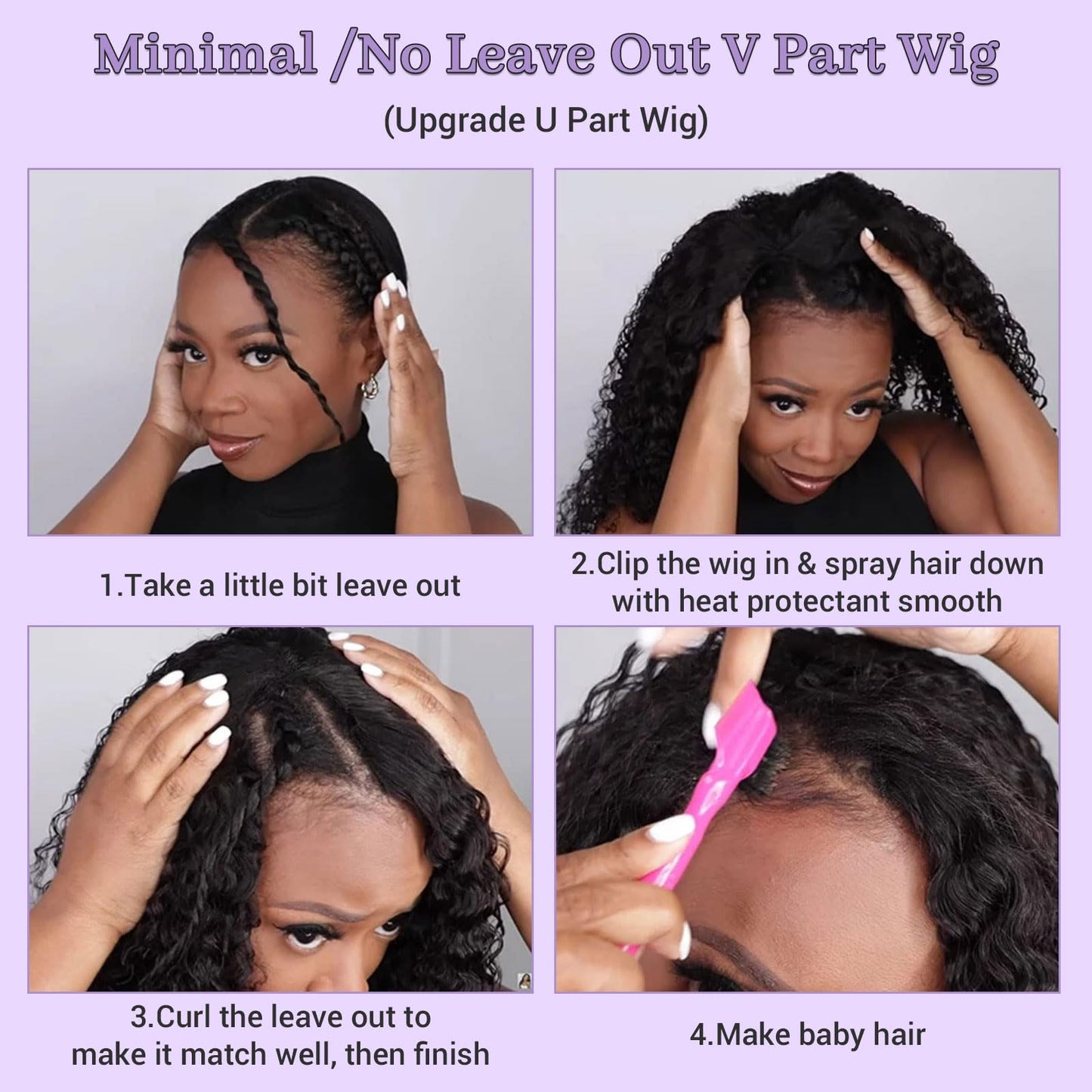 DSEKCAIN Kinky Curly V Part Wig Human Hair Glueless Clip In 100% Real Human Hair Curly V part Wigs No Glue No Sew In Upgrade U P