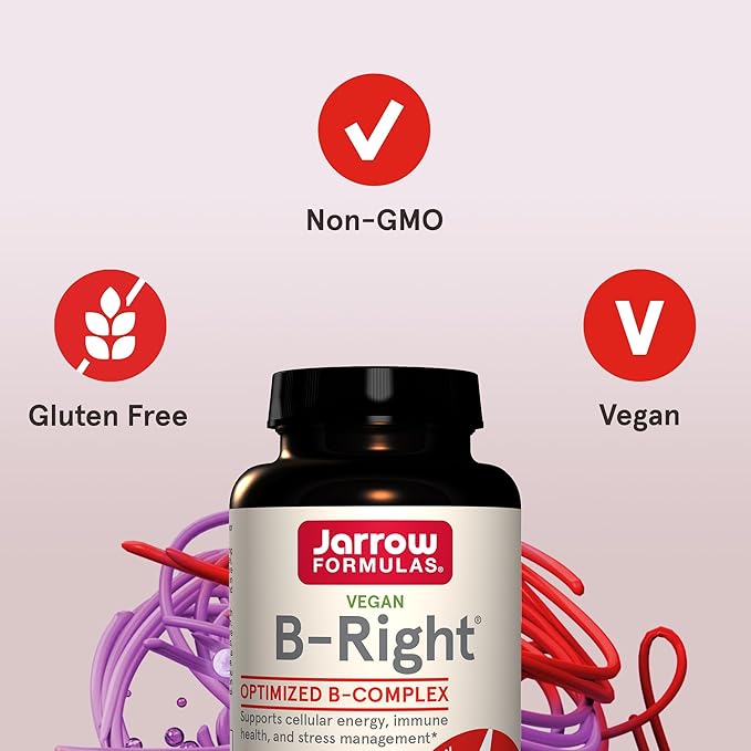 Jarrow Formulas B-Right, Optimized B Complex Featuring Vitamin B1, B2, B5, B6, B12 and B9 to Support Cellular Energy, Immune Health and Stress Management, 100 Veggie Capsules, Up to a 100 Day Supply