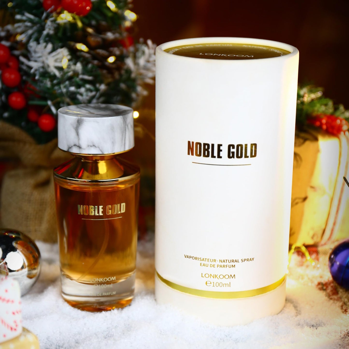 Lonkoom Noble Gold Perfume for Women, 3.4 fl oz/100ml Eau de Parfum Spray Long-Lasting Fragrance, Oriental Floral Notes of Almond, Praline, Red Berries, Iris, Violet, Vetiver, Moss, Tonka Bean