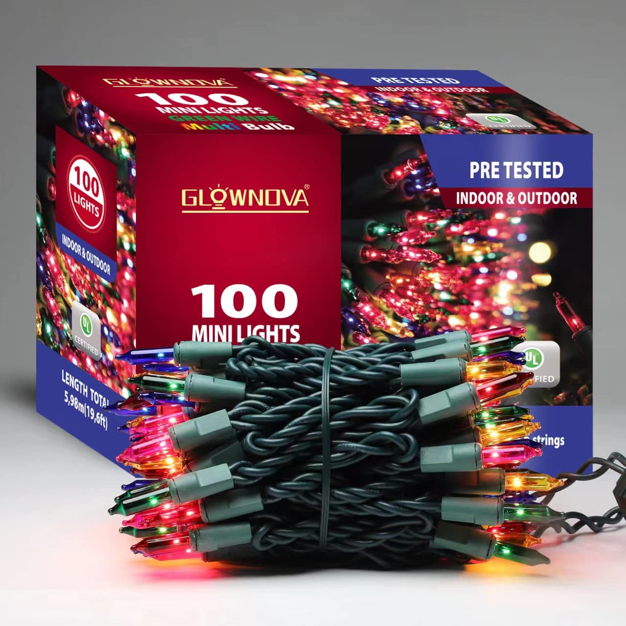 GLOWNOVA Green Wire,Multicolor,Incandescent Bulb 100 Mini String Lights for Indoor Christmas Tree Garland Birthday Wedding Party