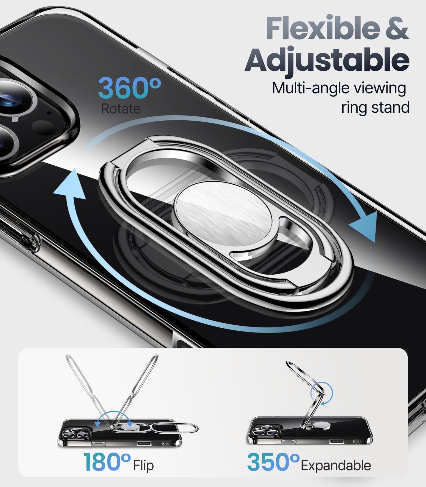 Shields Up For Iphone 16 Pro Case With Stand, Phone Case Clear With Double Ring Holder [Adjustable & Foldable] Shockproof Protec