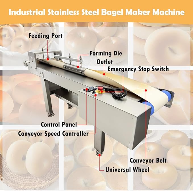 Commercial Automatic Bagel Forming Machine 2000 pcs/h Industrial Donut Bagel Former Machine 80g Ø80mm (OD) / Ø35mm (ID) for Bakeries Pastry 110V