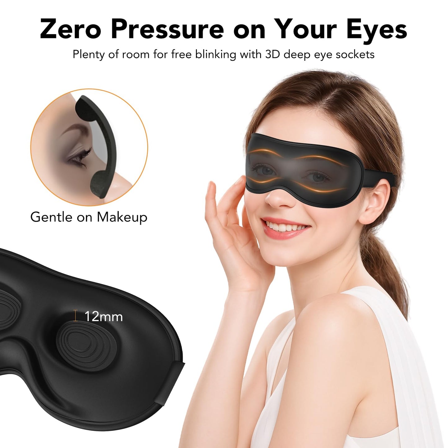 Light Blocking Sleep Mask with Adjustable Strap, 3D Eye Mask for Sleeping, Side Sleeper Friendly for Men & Women, Zero Eye Pressure Blindfold for Travel, Nap