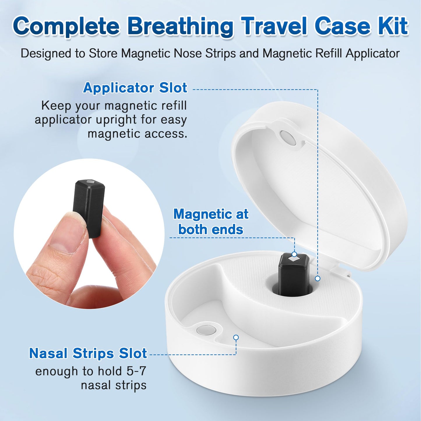2 Pack Small Travel Case for Magnetic Nose Strips and Magnetic Refill Applicator - Holds Up to 20 Tabs and 1 Band, Compact On The Go Case for Nasal Snoring Solution
