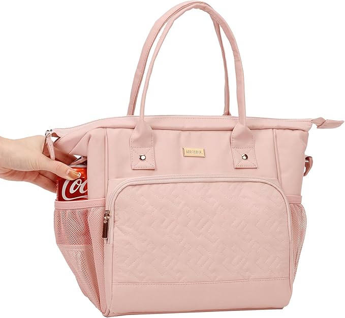 NISHEL Lunch Box for Women with Adjustable Shoulder Strap, Portable & Reusable Cooler Bag, Lunch Leak-proof Insulated Thermal Compartment, for Office Work Picnic Travel Gym, Pink