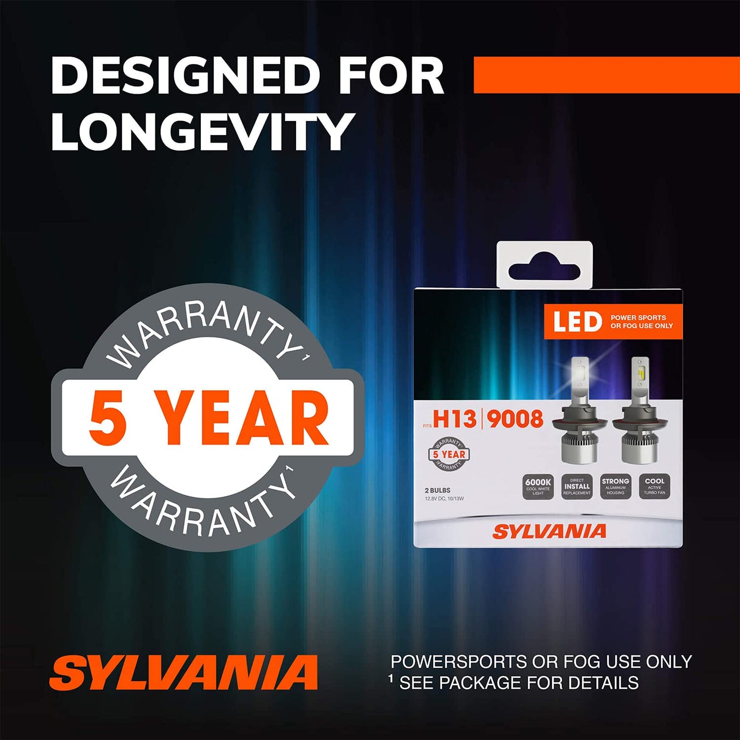 Sylvania H13 9008 Led Headlight Bulbs - 6000K Cool White Light, Aluminum, 2 Pack For Off-Road Use Or Fog Lights